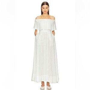 HELSA Eyelet Garden Midi Dress White Off-Shoulder ballet cotton Revolve L